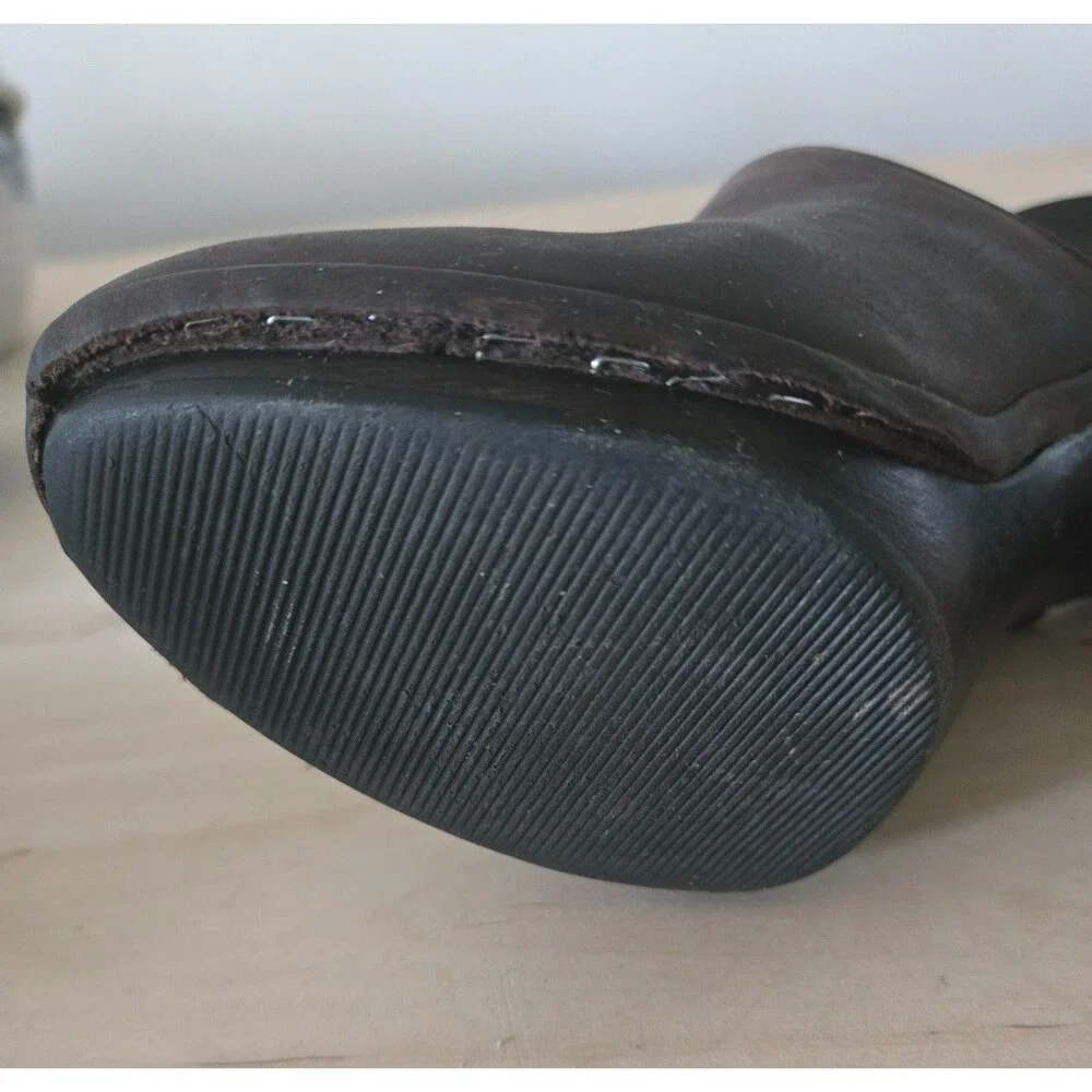 KORS Michael Kors Brown Wood Stiletto Leather Clog Mules size 6 Boho Vintage‎